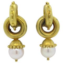 Elizabeth Locke Pearl Gold Drop Earrings