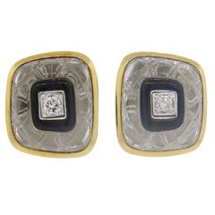 David Webb Carved Crystal Onyx Diamond Gold Platinum Earrings 9