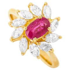 LB Exclusive 18 Karat Yellow Gold 1.01 Carat Diamond and Ruby Ring