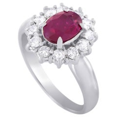 LB Exclusive Platinum 0.90 Carat Diamond and Ruby Ring