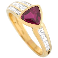 LB Exclusive 18 Karat Yellow Gold 0.80 Carat Diamond and Ruby Ring