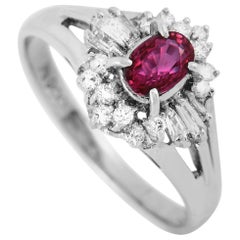 LB Exclusive Platinum 0.20 Carat Diamond and Ruby Ring