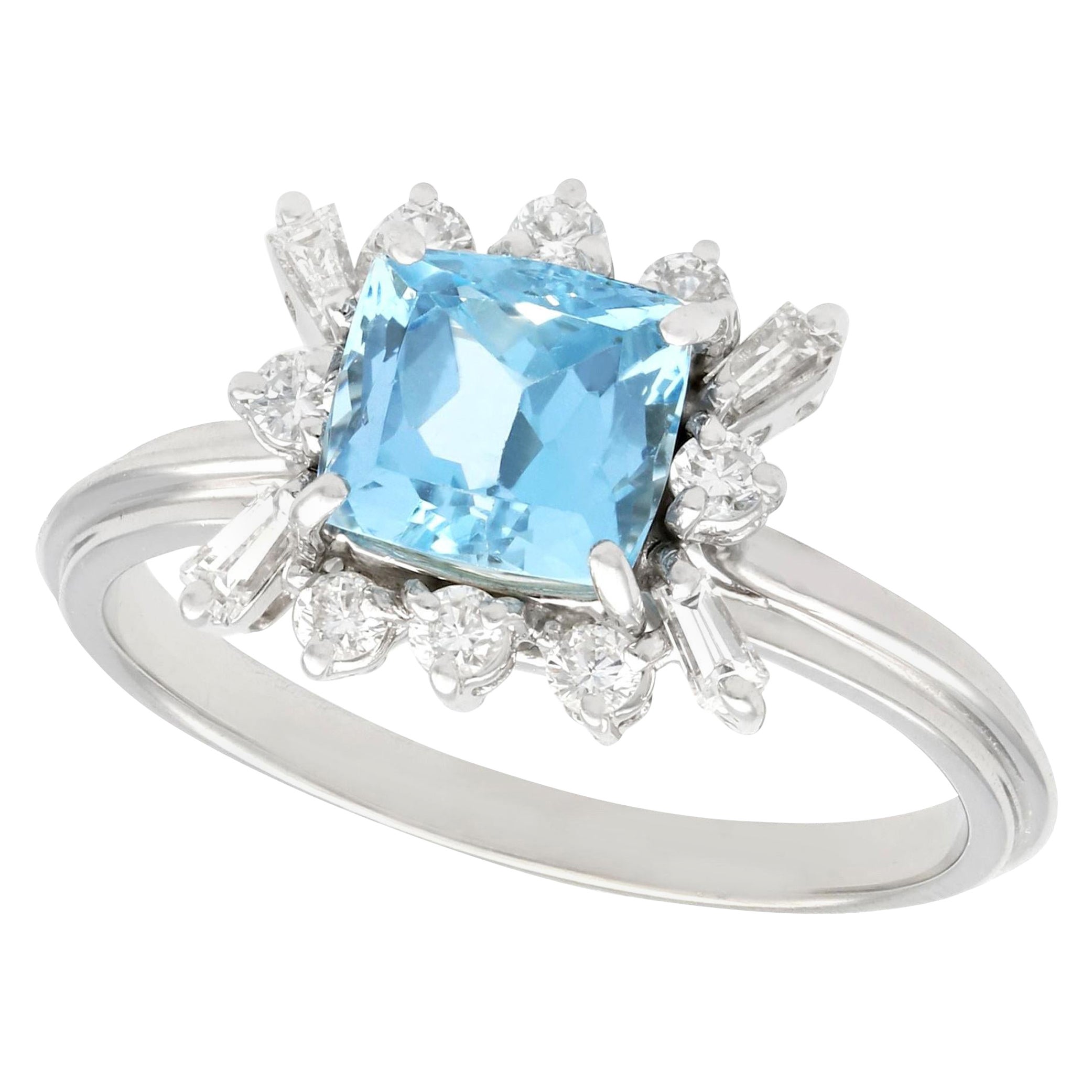 Vintage 1.77 Carat Aquamarine and Diamond White Gold Cocktail Ring For Sale
