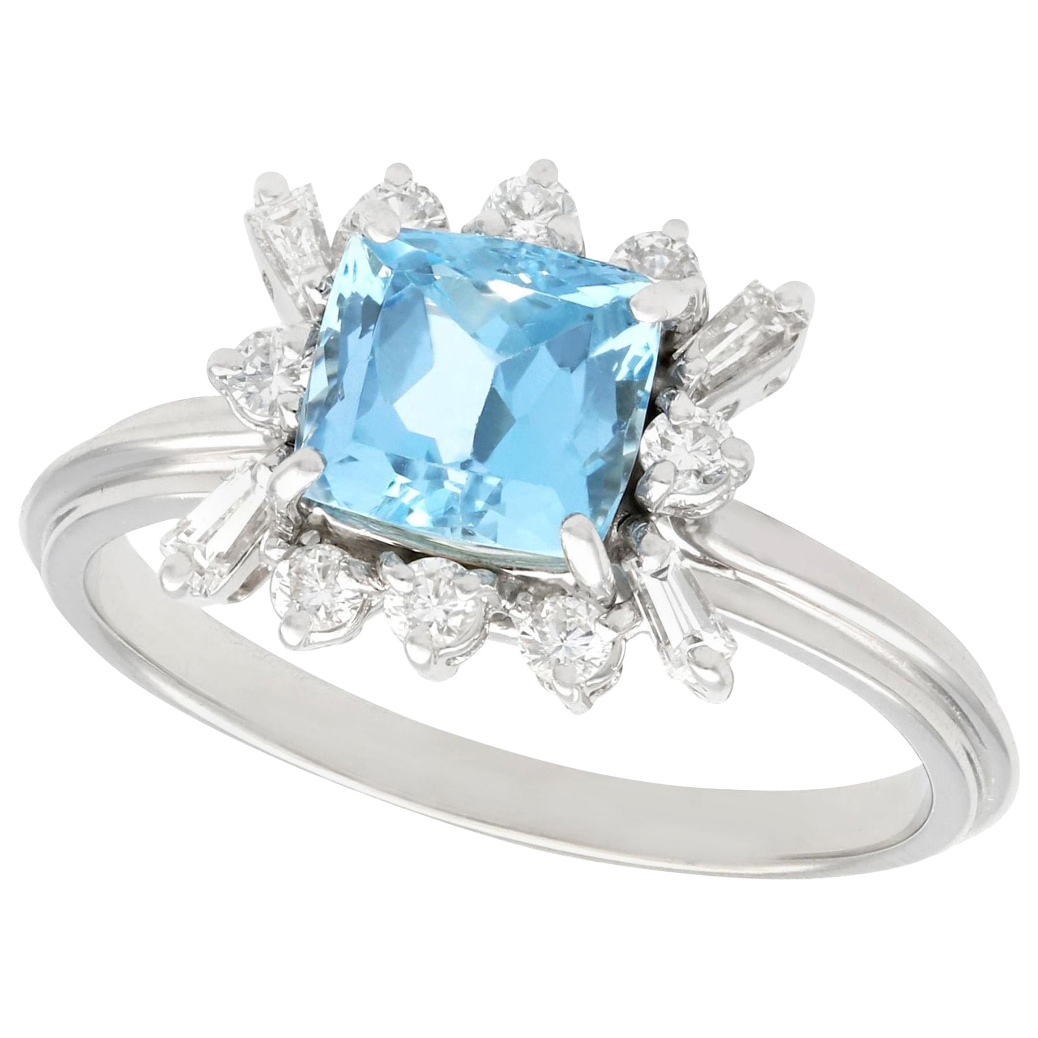 Vintage 1.77 Carat Aquamarine and Diamond White Gold Cocktail Ring