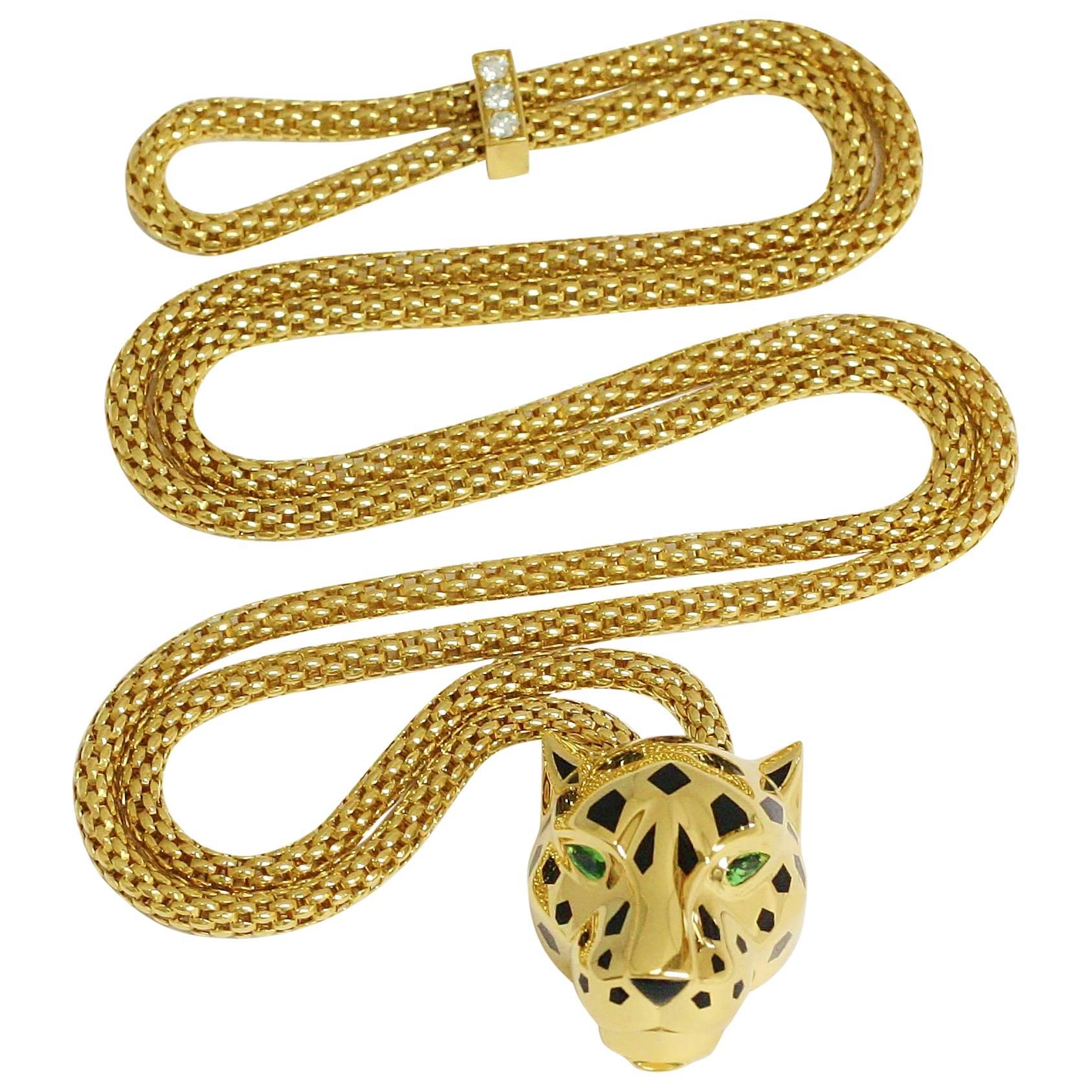 Panthére De Cartier Garnet Gold Panther Necklace