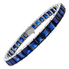 AGL Certified 16.5 Carat Unheated Sapphire Platinum Line Bracelet