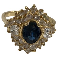Suzy Levian 14K Yellow Gold Oval-Cut Sapphire and White Diamond Vintage Ring