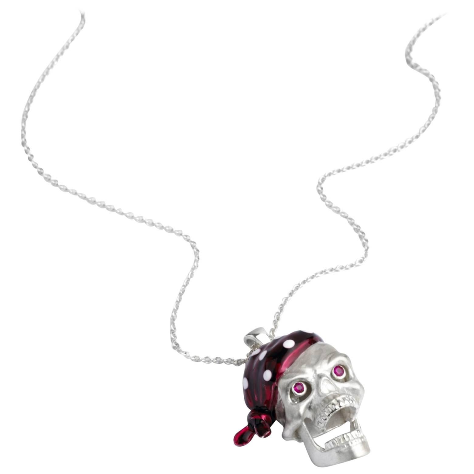 Deakin & Francis Ruby Silver Pirate Skull Pendant