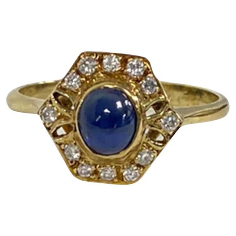 Suzy Levian 14K Yellow Gold Cabochon-Cut Sapphire and WhiteDiamond Cocktail Ring For Sale