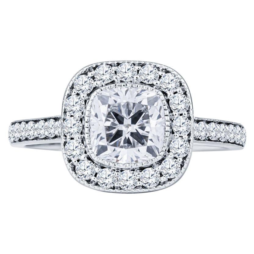 1.31 Carat Cushion Cut F SI2 Diamond with 0.75 Carat Accent Diamonds Ring For Sale