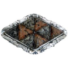 Victorian Sterling Silver-Mounted Slate Backed Scottish Agate Brooch