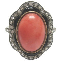Art Deco Coral Onyx Diamond Ring