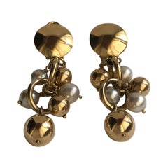18 Karat Yellow Gold, Gold Spheres and Pearls Earrings