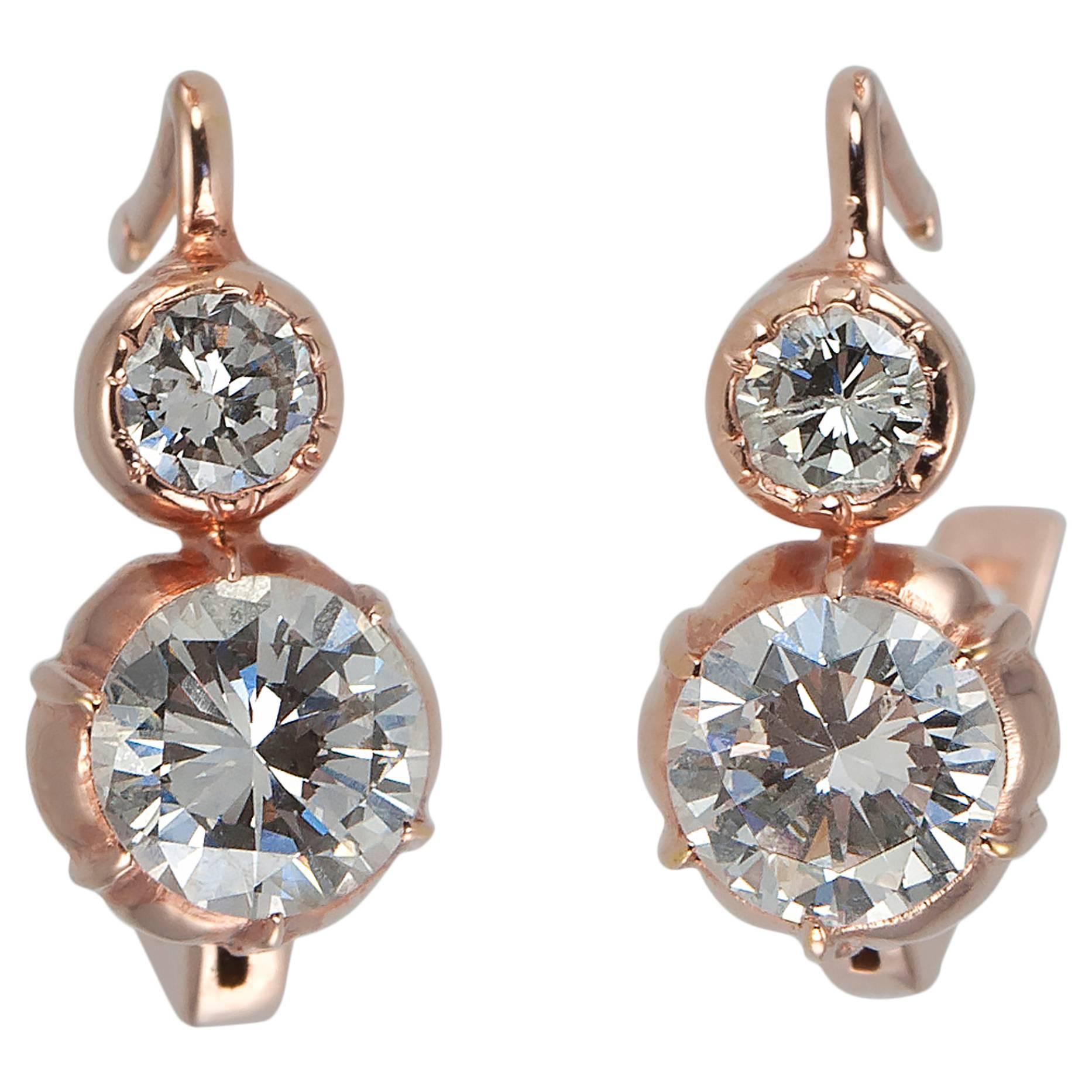 Contemporary Diamond Gold drop Earrings For Sale