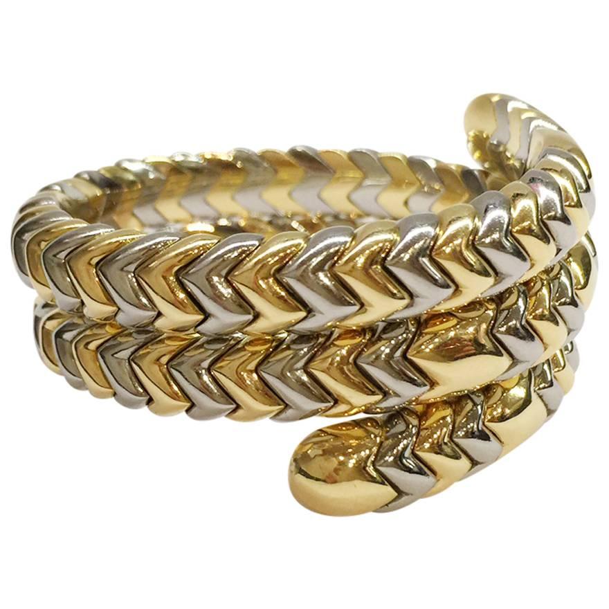 Bulgari Spiga stainless Steel gold snake bracelet