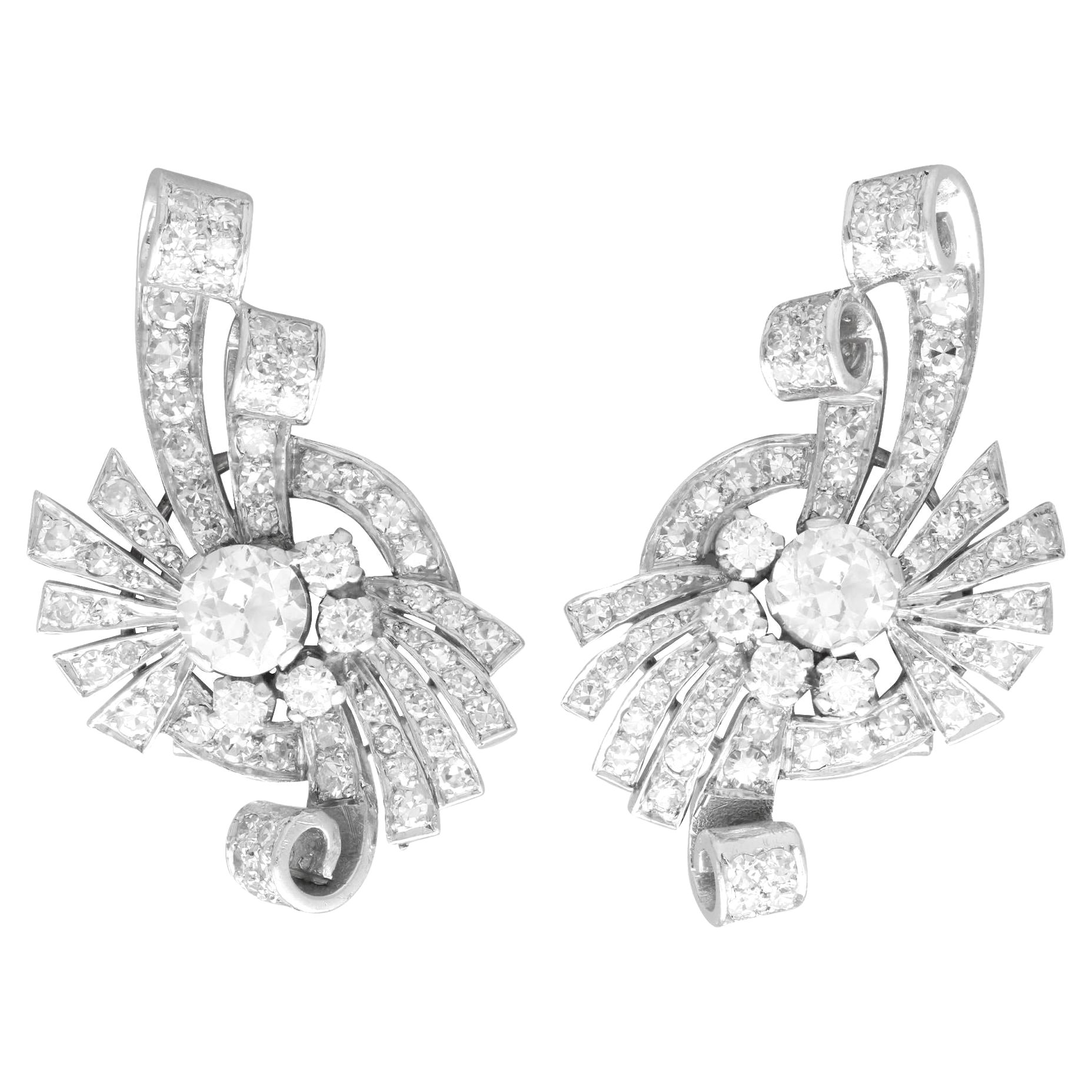 Art Deco 4.39 Carat Diamond and Platinum Earrings
