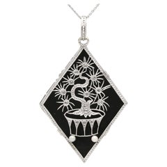 Black Onyx Diamond and Pearl Gold and Platinum Pendant Art Deco