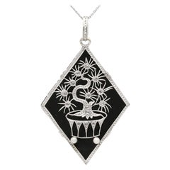 Black Onyx Diamond and Pearl Gold and Platinum Pendant Art Deco