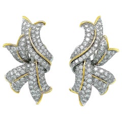 Gold and Platinum Diamond Flame Earrings