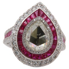 1.89 Carat Pear Shaped Diamond and Ruby 18 Karat Ring