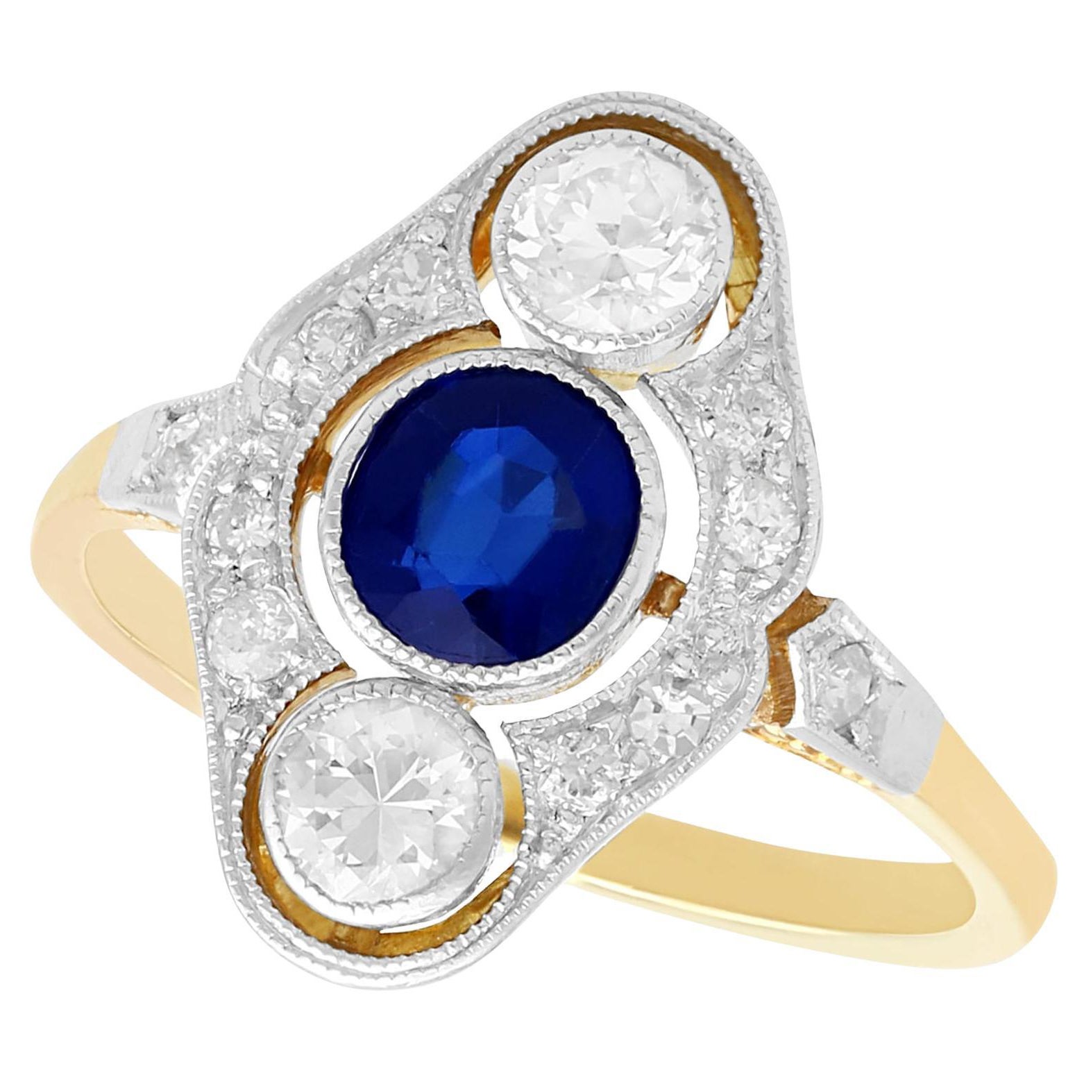 Vintage 1940s Sapphire and Diamond Yellow Gold Cocktail Ring