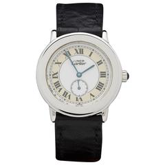 Cartier White Gold Plated Silver Must De Cartier Ronde Quartz Wristwatch