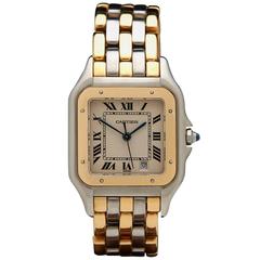Retro Cartier Yellow Gold Stainless Steel Panthere Quartz Wristwatch
