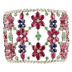 White Diamonds Rubies Emeralds Blue Sapphire White Gold Bracelet