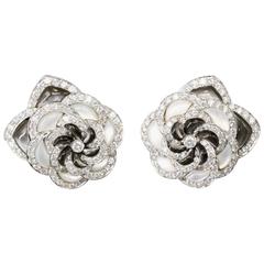 Mother of Pearl Diamond Gold Flower Ear Clips