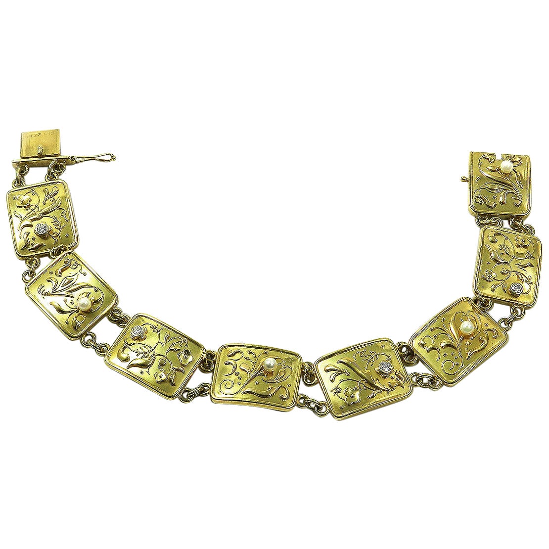 Art Deco Pearl and Diamond Bracelet at 1stDibs