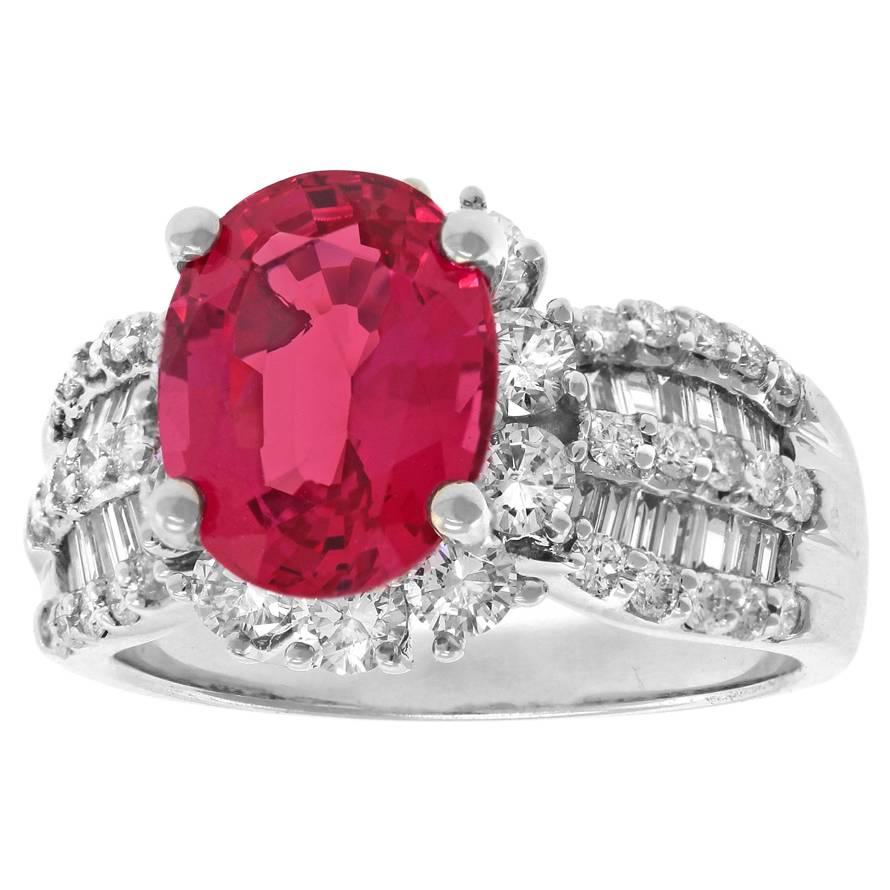 Fabulous 3.75 Carat GIA Cert Pink Spinel Diamond Gold Ring