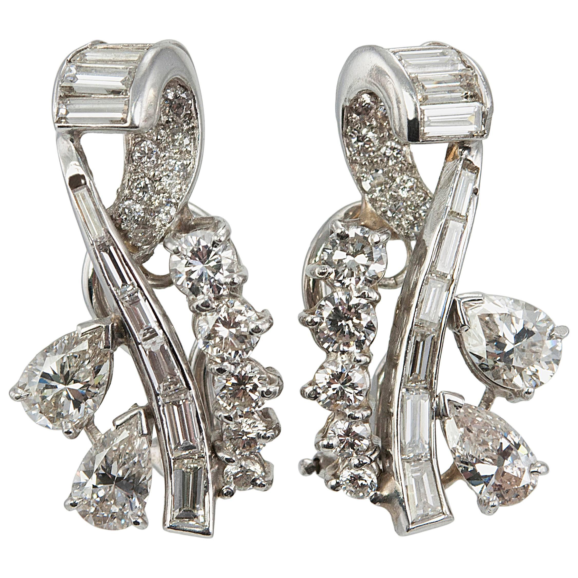 Diamond Platinum Ear Crawler Earrings For Sale