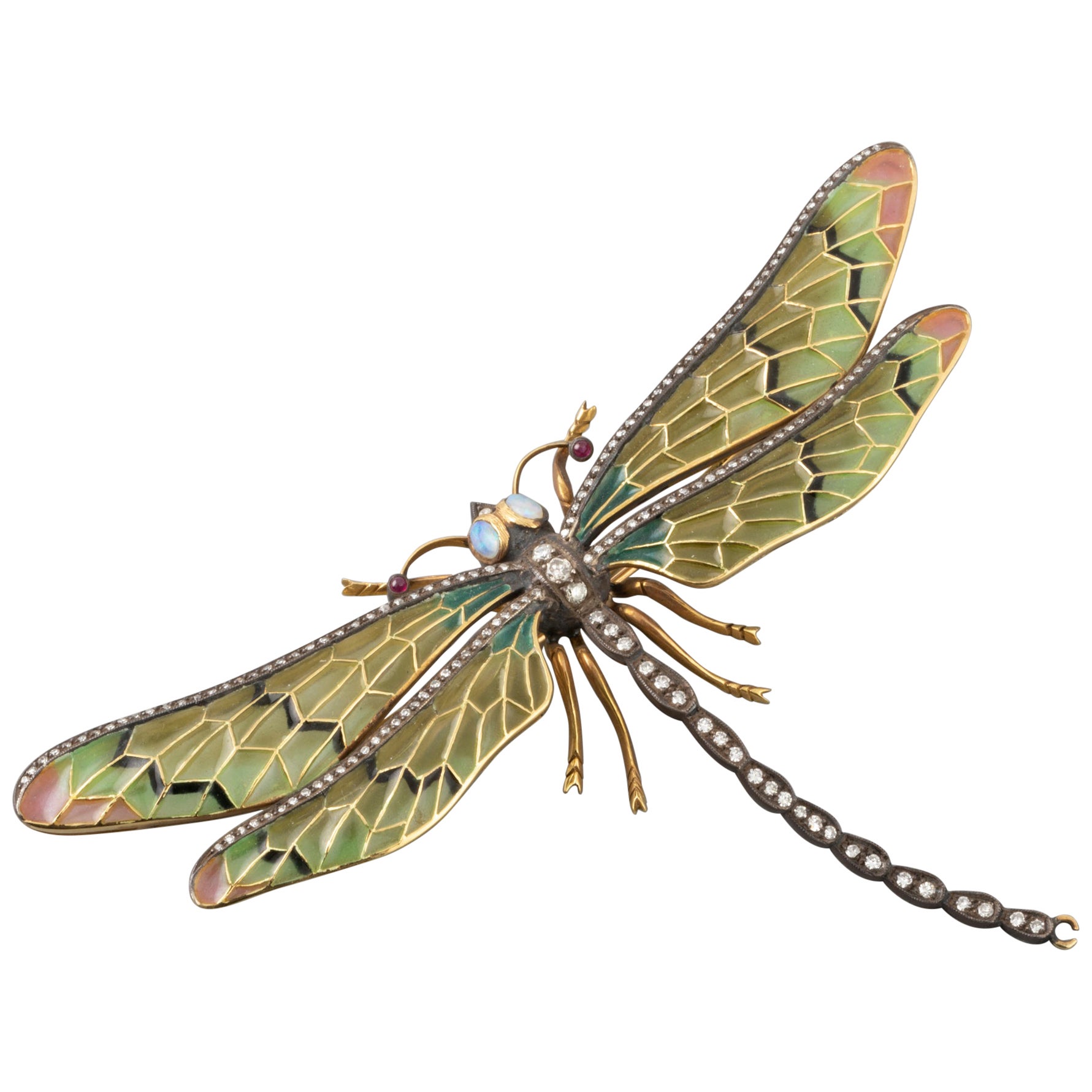 Large Enamel Diamond Gold Dragonfly Brooch For Sale at 1stDibs