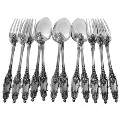 Puiforcat Rare French Sterling Silver Dinner Flatware Set 12 pc Box Acanthus 