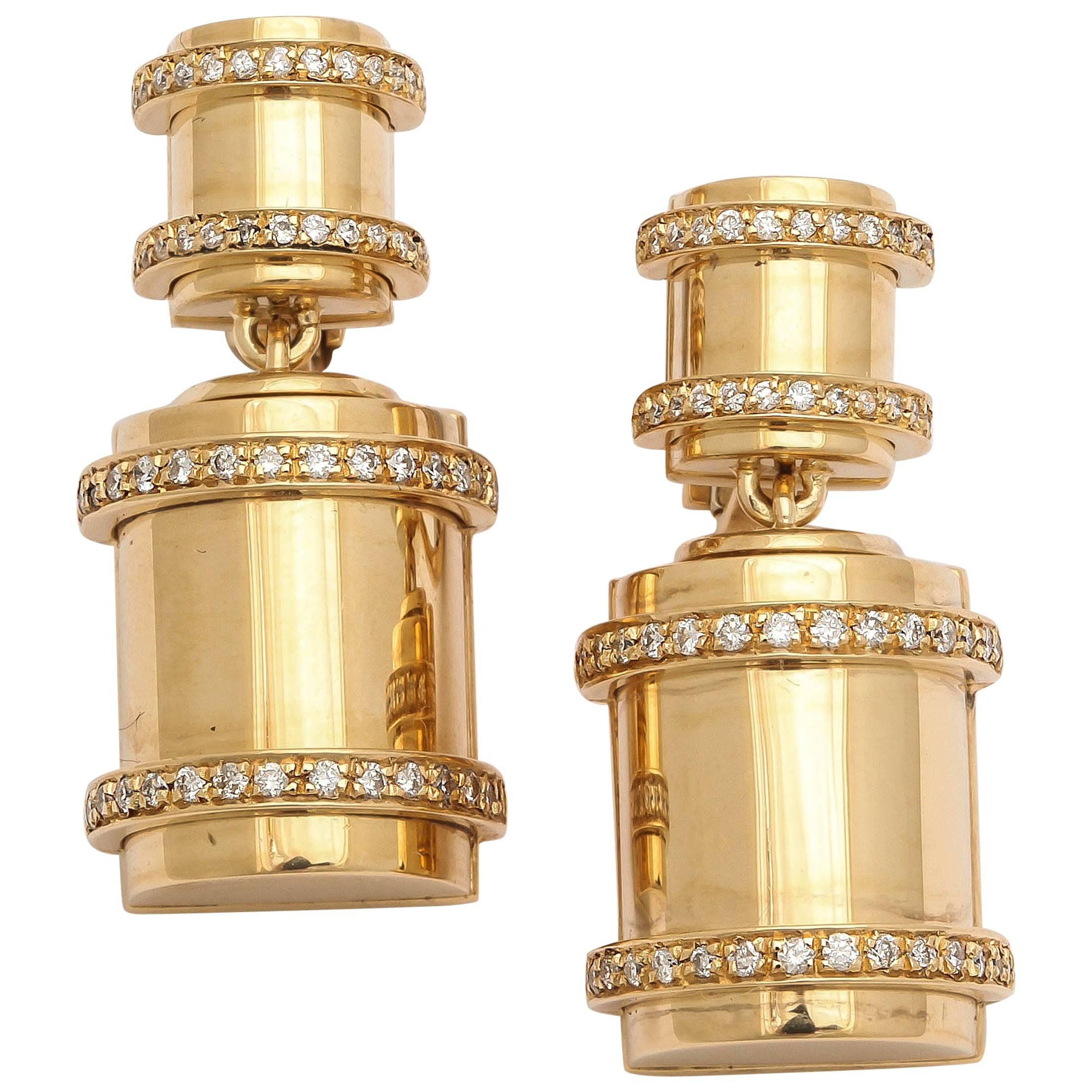 Faraone Mennella diamond gold Bullet Earrings For Sale