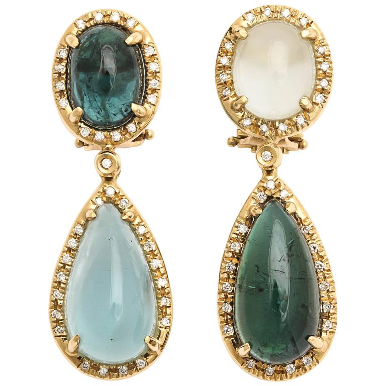 Faraone Mennella aquamarine tourmaline gold earrings For Sale at 1stDibs