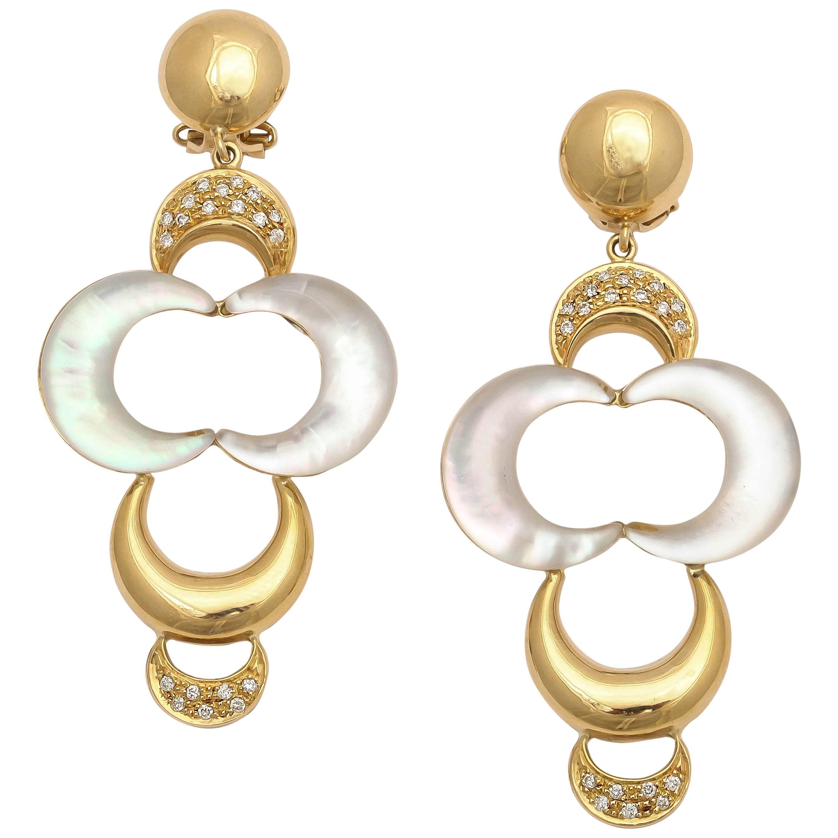Faraone Mennella Mother-of-Pearl Gold Lunette Earrings For Sale