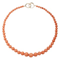 Syna Salmon Coral Yellow Gold Bead Necklace