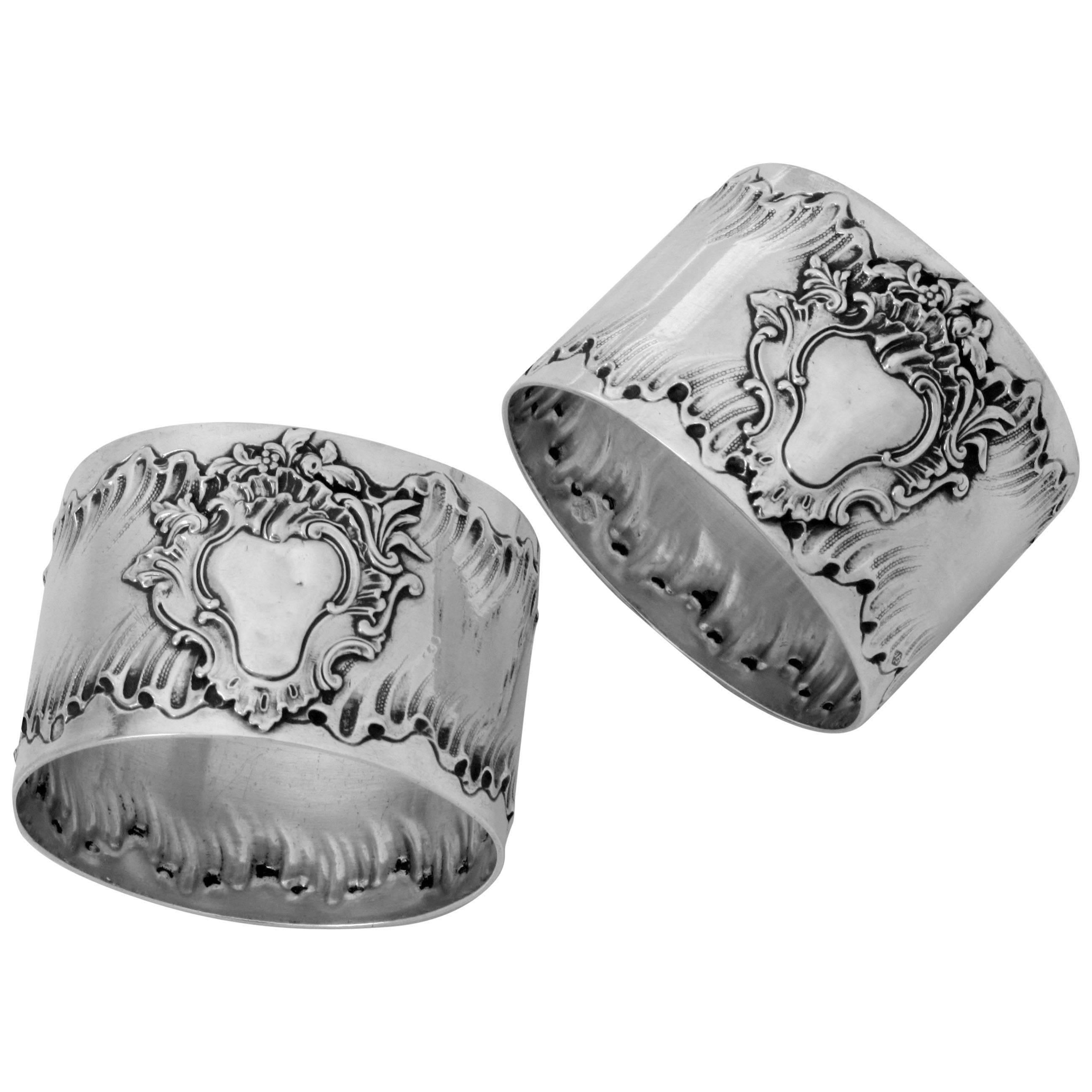 Puiforcat Rare French Sterling Silver Napkin Rings Pair Rococo For Sale