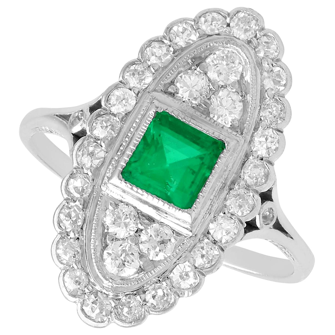 Antique Emerald 1.20 Carat Diamond Platinum Ring For Sale