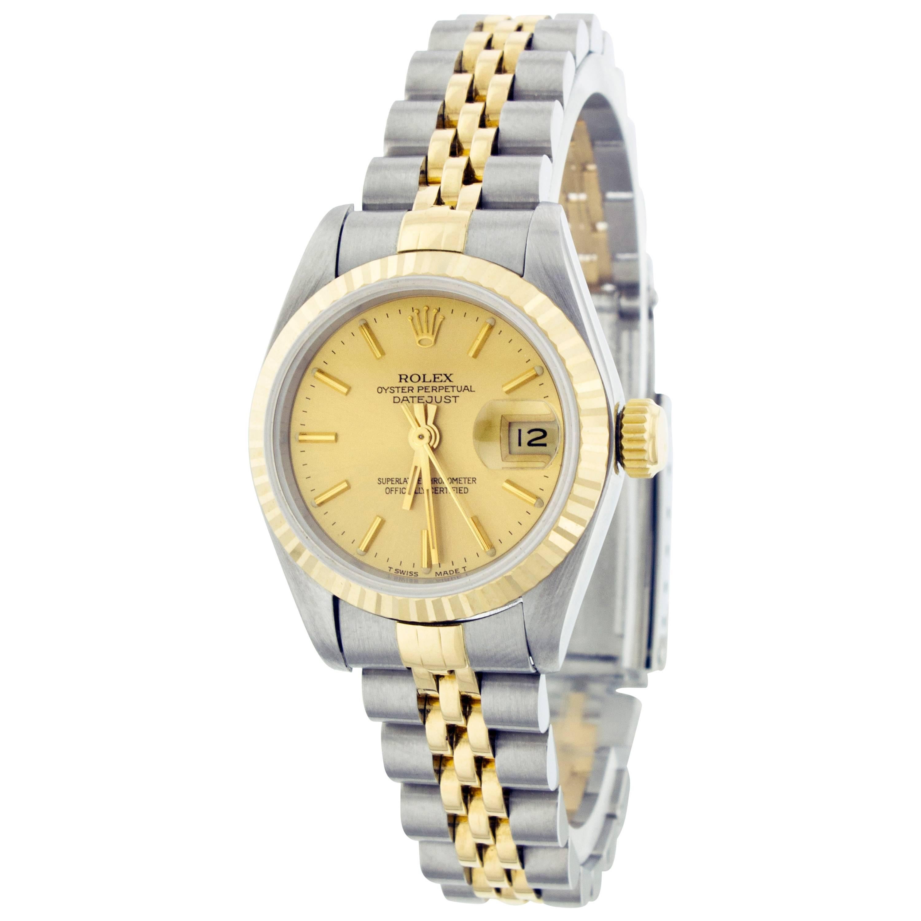 Rolex Lady's Yellow Gold Stainless Steel Datejust Wristwatch Ref 69173 For Sale