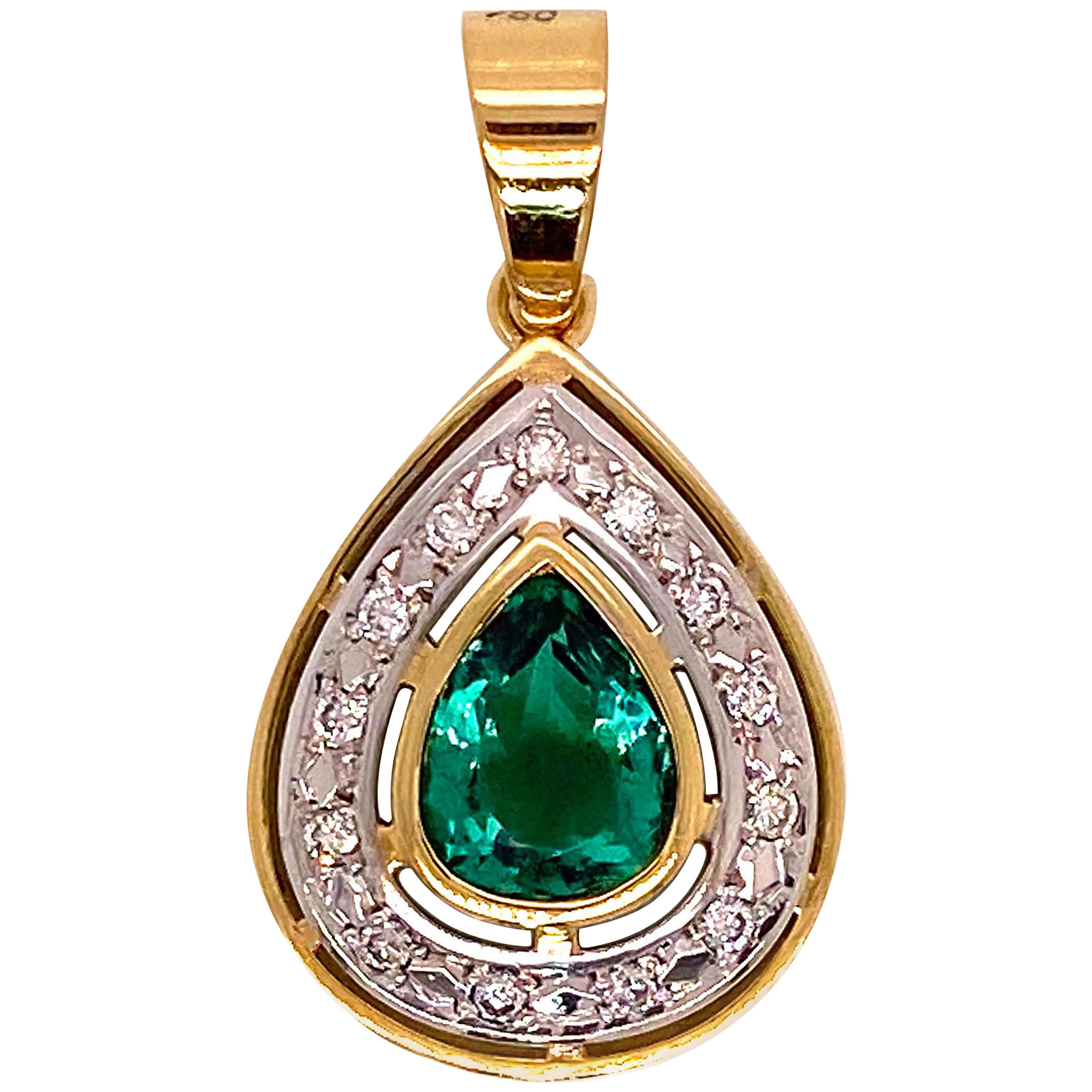 Ciondolo unico e chic di quarzo verde, diamanti e oro giallo e bianco AJD