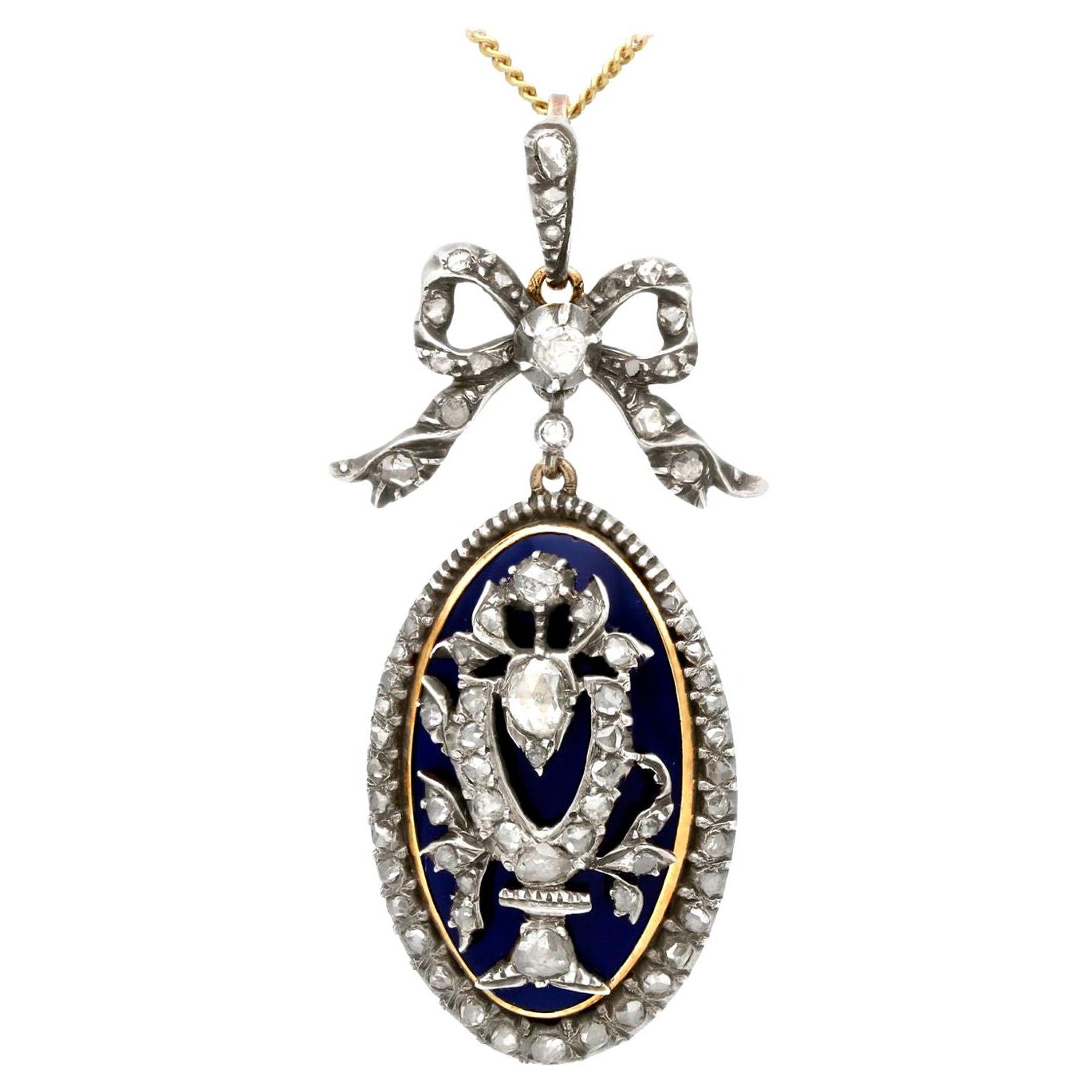 Antique Victorian 1.57 Carat Diamond Enamel Yellow Gold Pendant For Sale