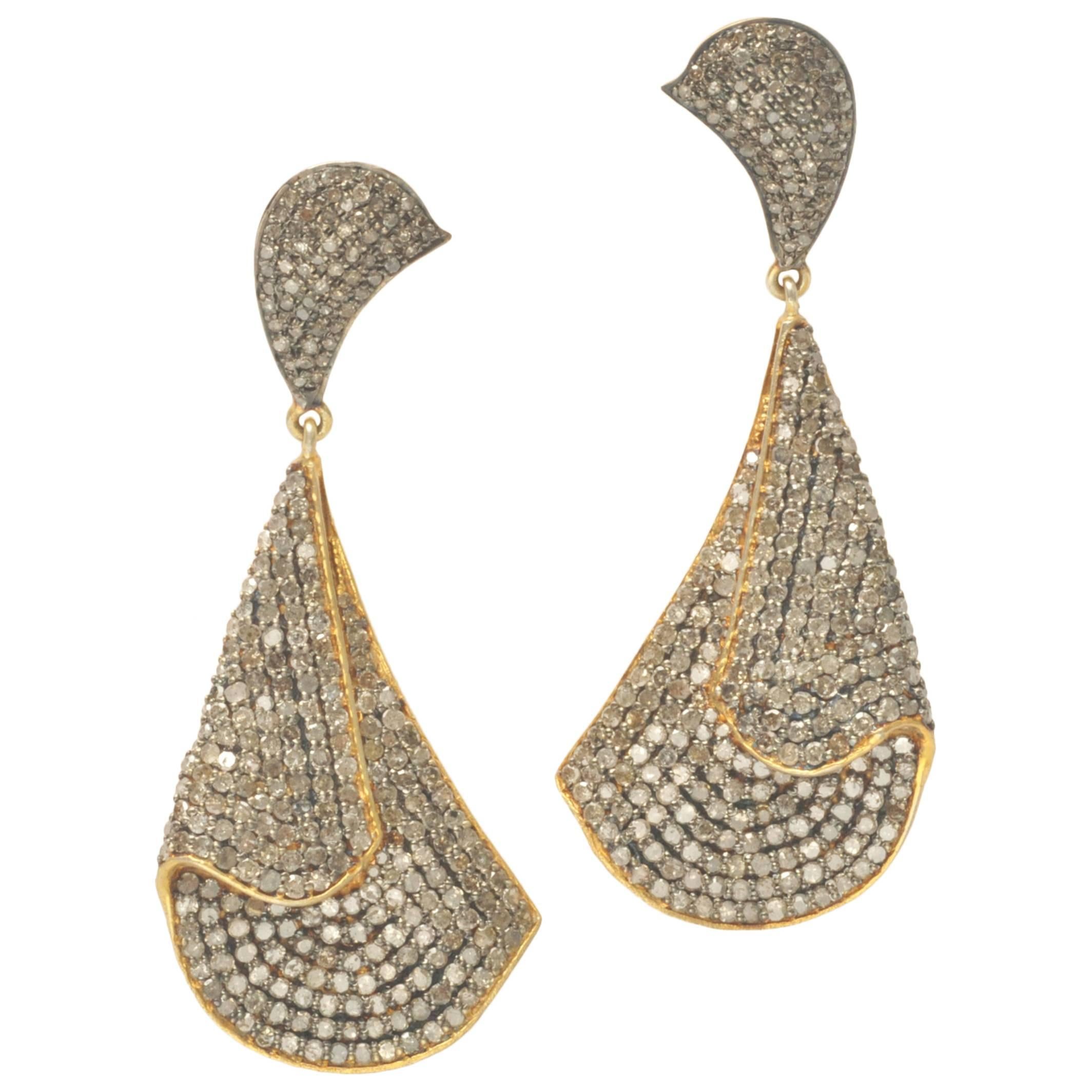 Oxidized Sterling Diamond Gold Dangle Earrings