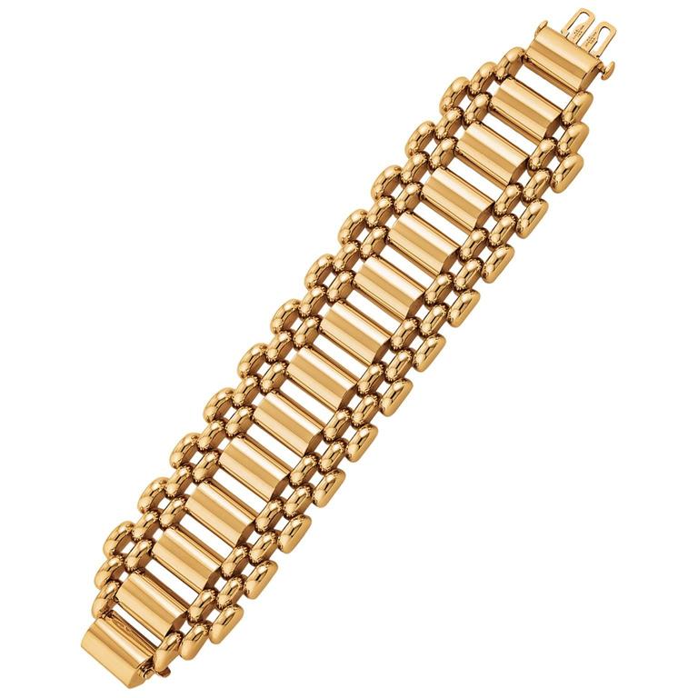 M. C. Mossalone Mid-Century Machine Age Gold Bracelet For Sale at 1stdibs