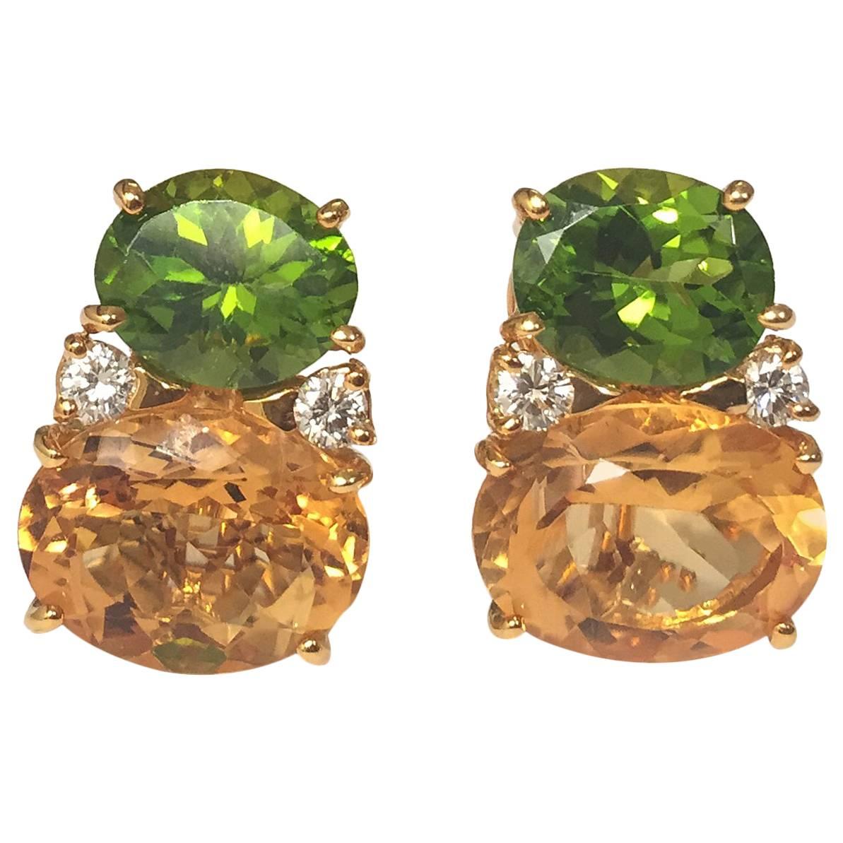 Large GUM DROP™ Earrings with Peridot and Citrine and Diamonds For Sale