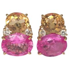 Large GUM DROP™ Earrings with Citrine and Pink Topaz and Diamonds 12