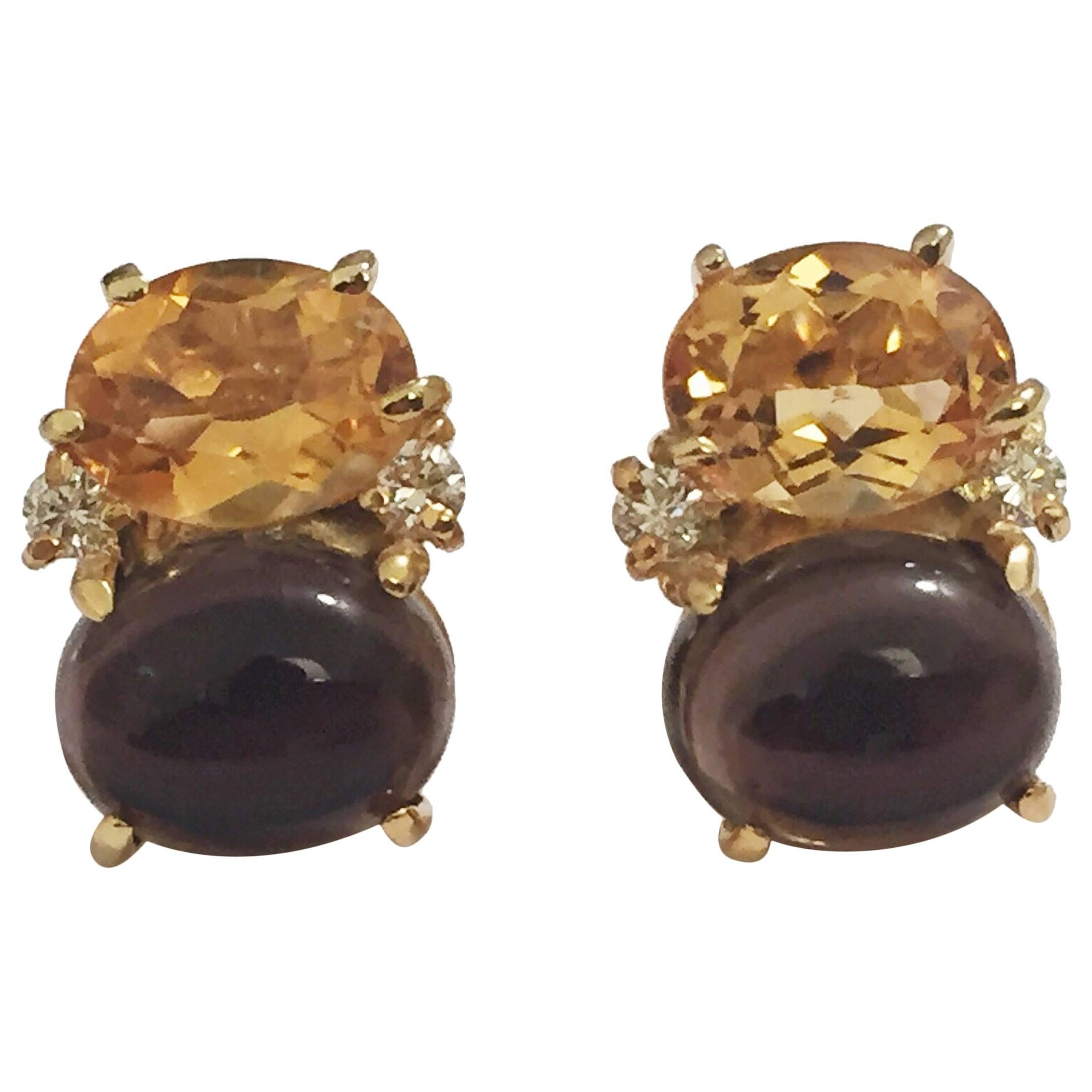Mini GUM DROP™ Earrings with Citrine and Cabochon Smokey Topaz and Diamonds 