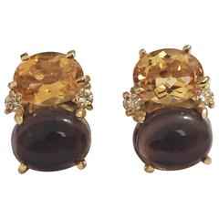 Mini GUM DROPâ„¢ Earrings with Citrine and Cabochon Smokey Topaz and Diamonds 1