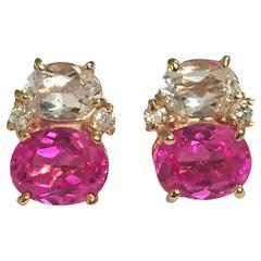 Mini GUM DROP™ Earrings with Rocky Crystal and Pink Topaz and Diamonds 4
